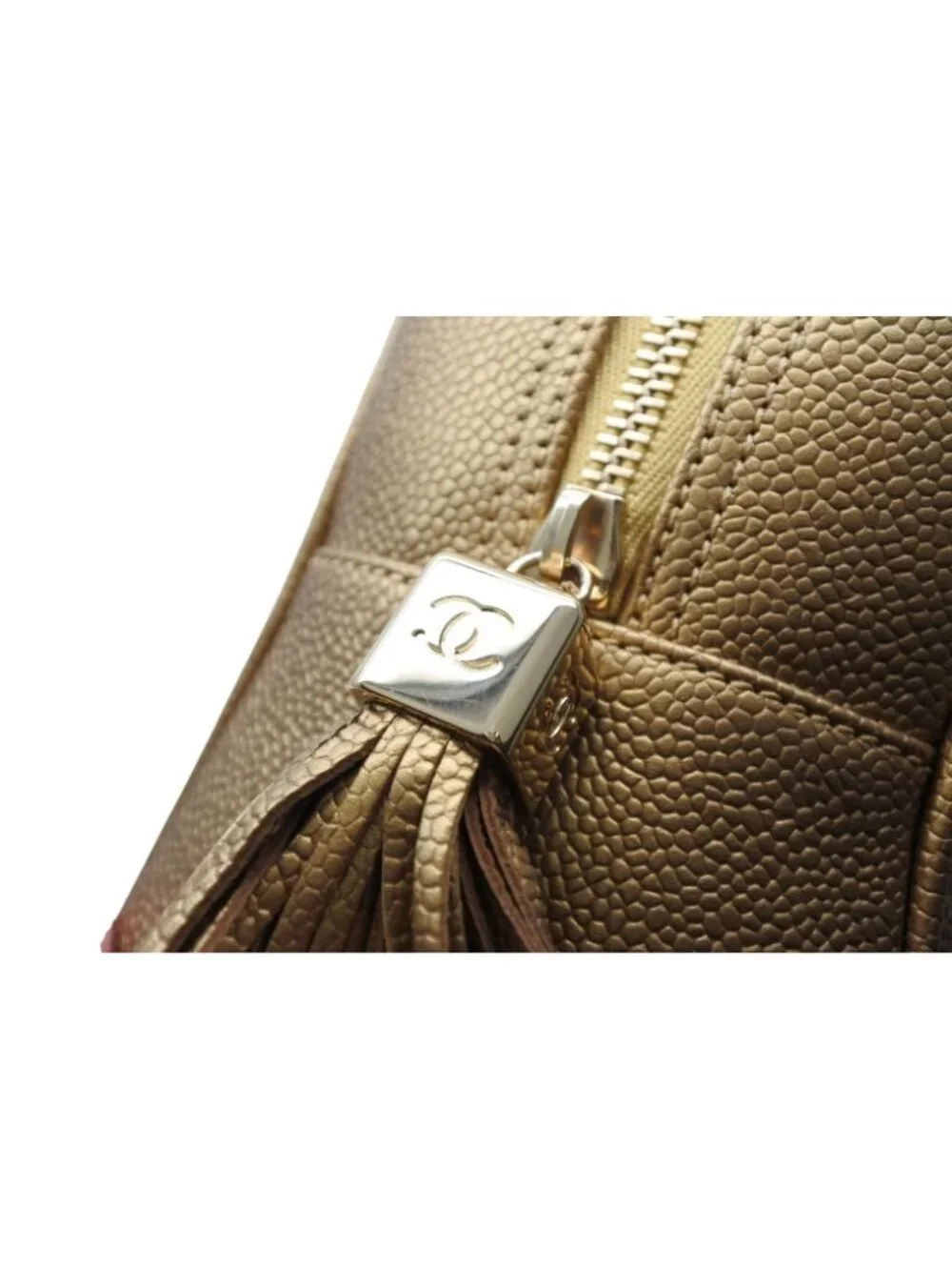 Chanel Handbag Caviar Leather CC Logo Fringe Gold